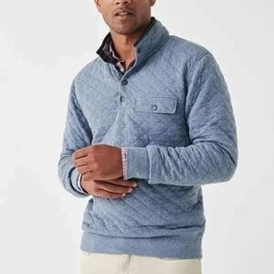 Faherty Brand Epic Quilted Fleece Pullover Faded Blue Grey Heather XXL